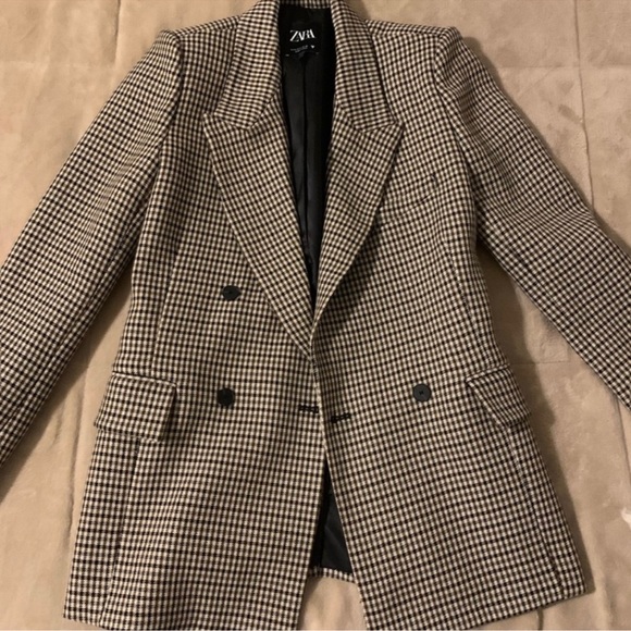 Zara Jackets & Blazers - Zara Checkered Double-Breasted Blazer